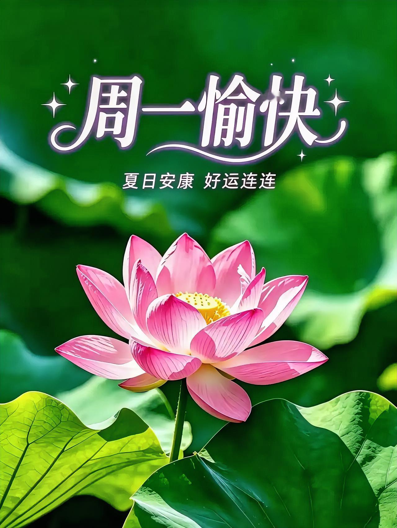 周一元气满满，赏荷花绽放，心情愉悦！夏日安康，好运不断，愿你每日如这花儿般灿烂。