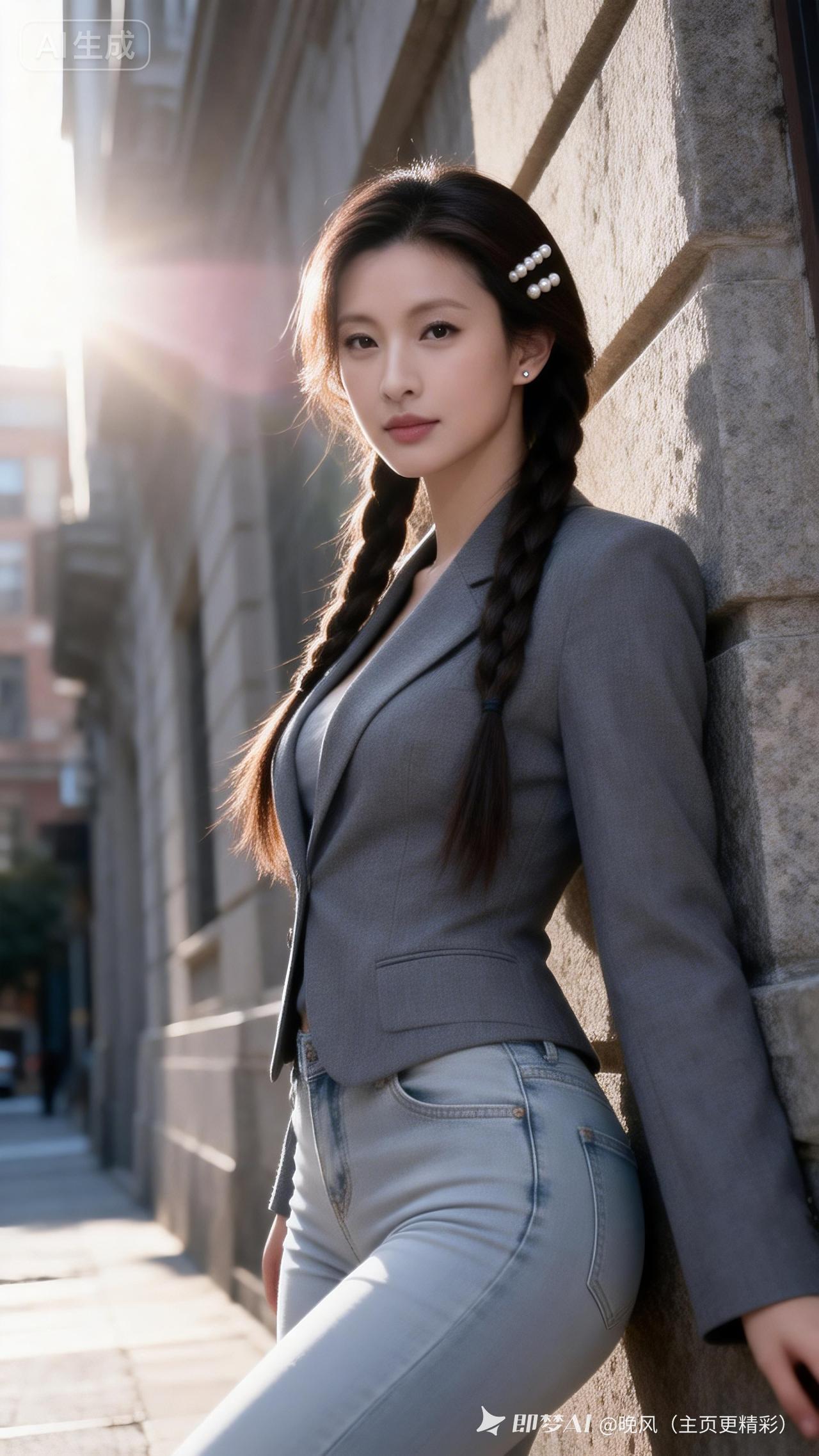 都市雅痞风穿搭，灰色西装外套+牛仔裤，时尚又干练！