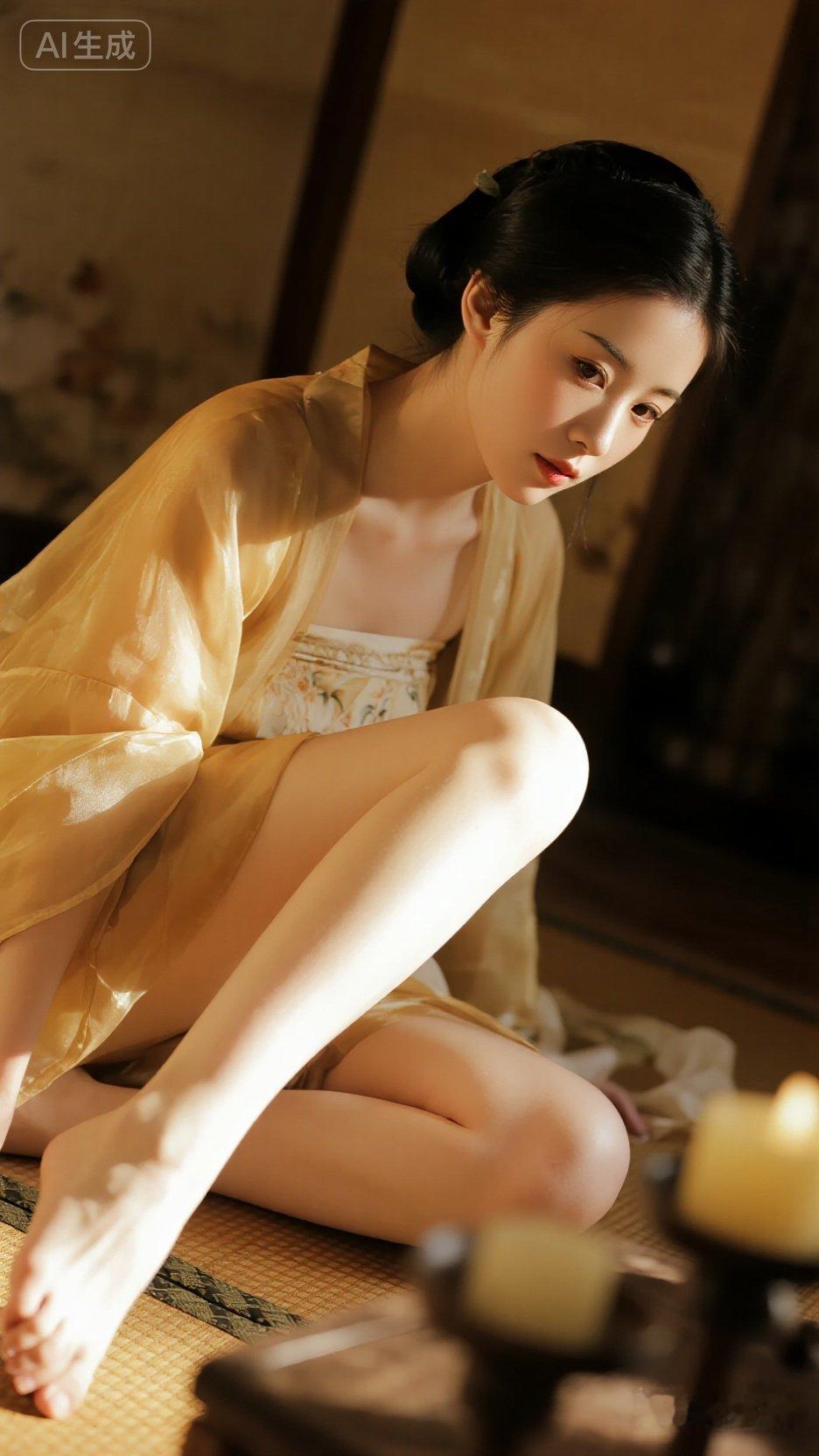一位穿着衣服的女士坐在地上。