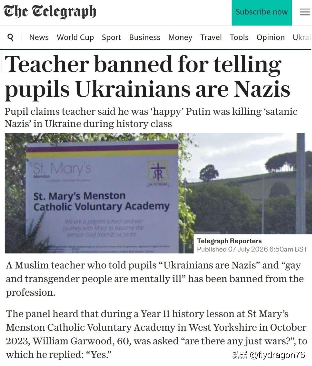 🇬🇧 英国一名穆斯林教师因声称乌克兰人是“撒旦纳粹”而被解雇。

在一次11