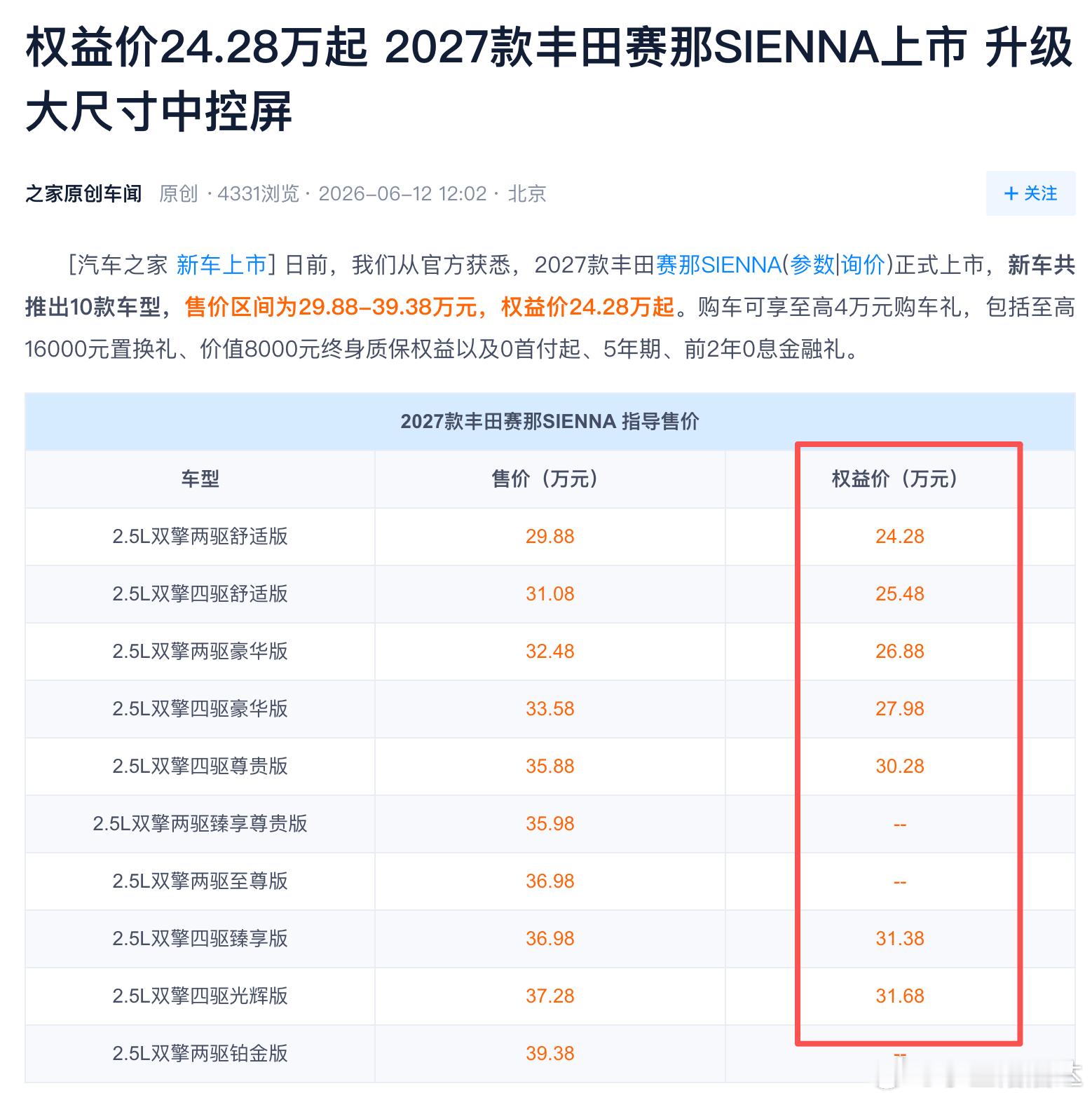 塞纳的价格··· 崩了，这可是原来60万的车啊。 