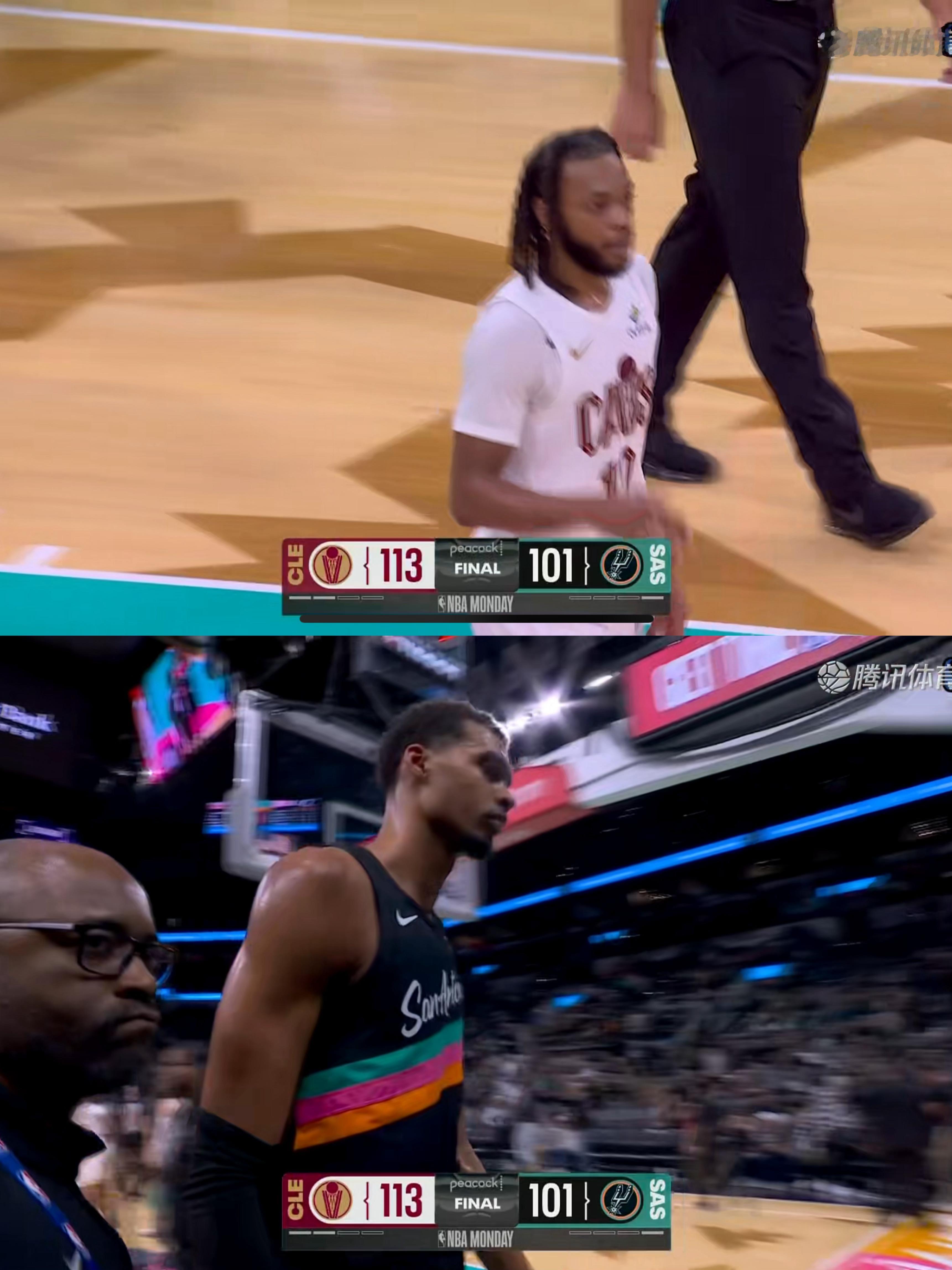 骑士113-101送马刺两连败，阿伦27分10板2抢断，文班26分14板3助攻。