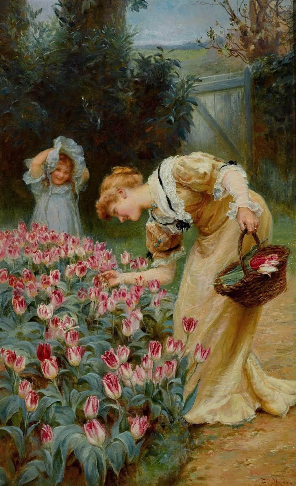 摘郁金香，英国画家Frederick Morgan 