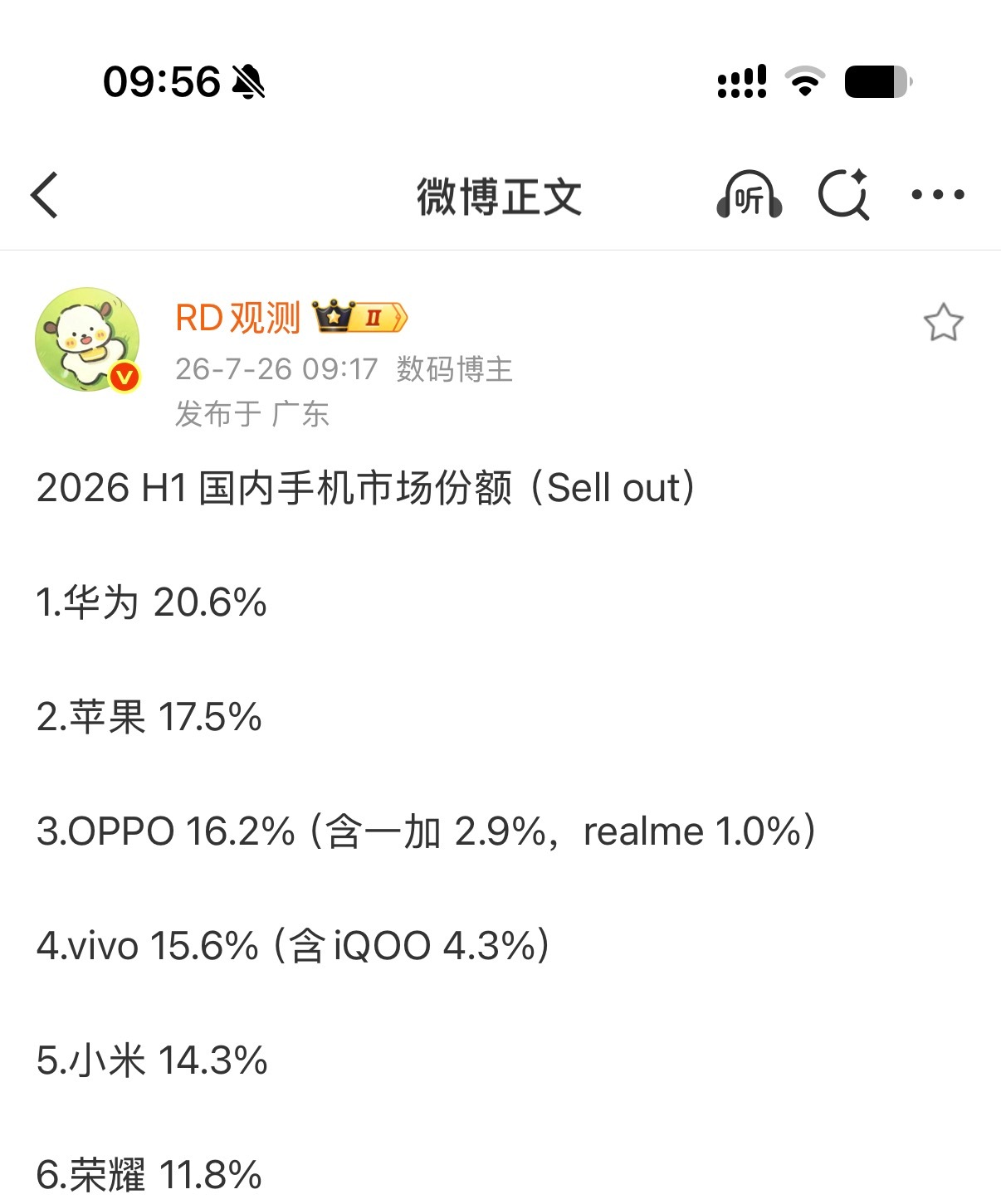 一年时间，国内手机市场份额变化还是蛮大的。 存储芯片上涨对小米影响最大，OPPO