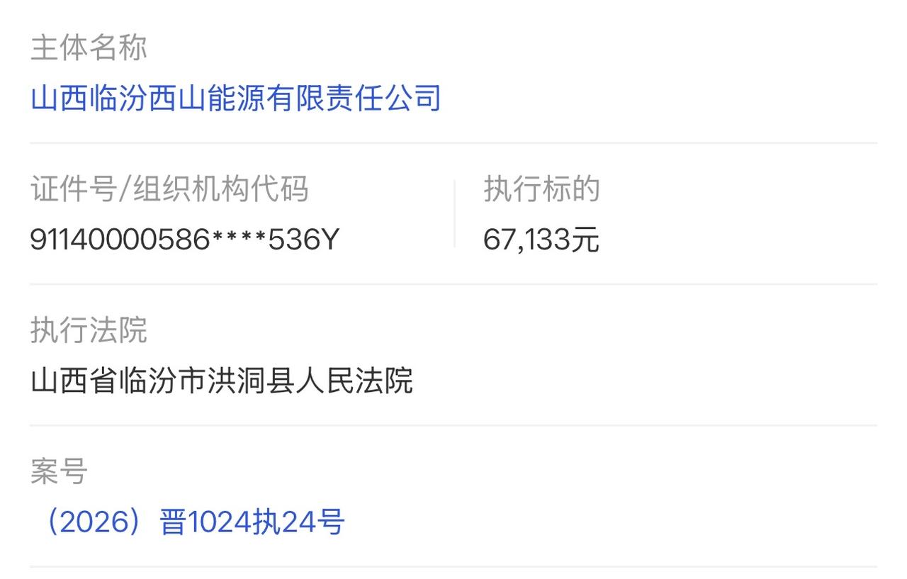 山西临汾西山能源有限责任公司
证件号/组织机构代码
91140000586***