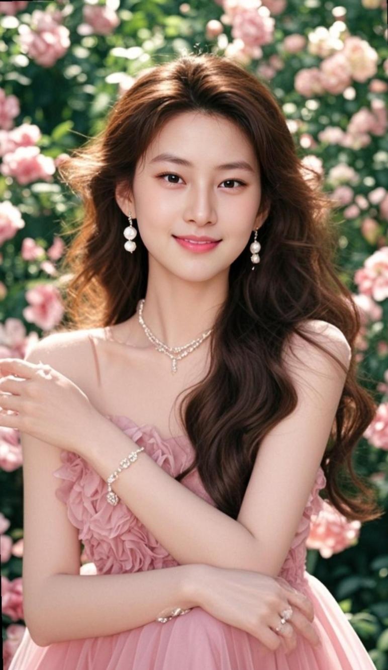 粉色花海中的甜美少女，绽放如花🌸💖