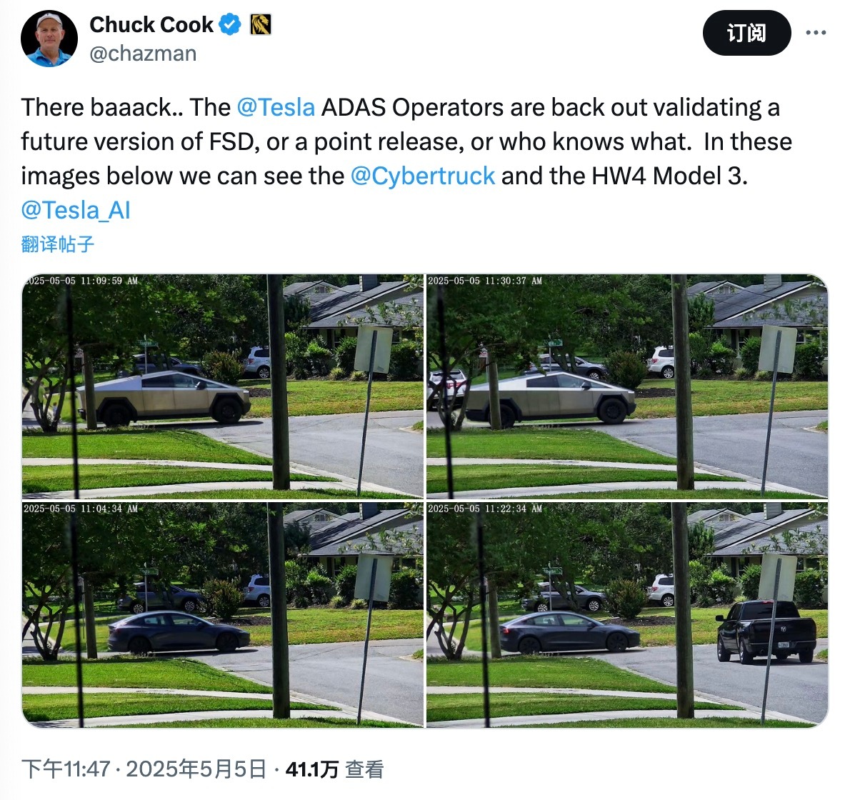 Chuck Cook 又把特斯拉的 FSD 数据采集车队发出来了，不过这一次..