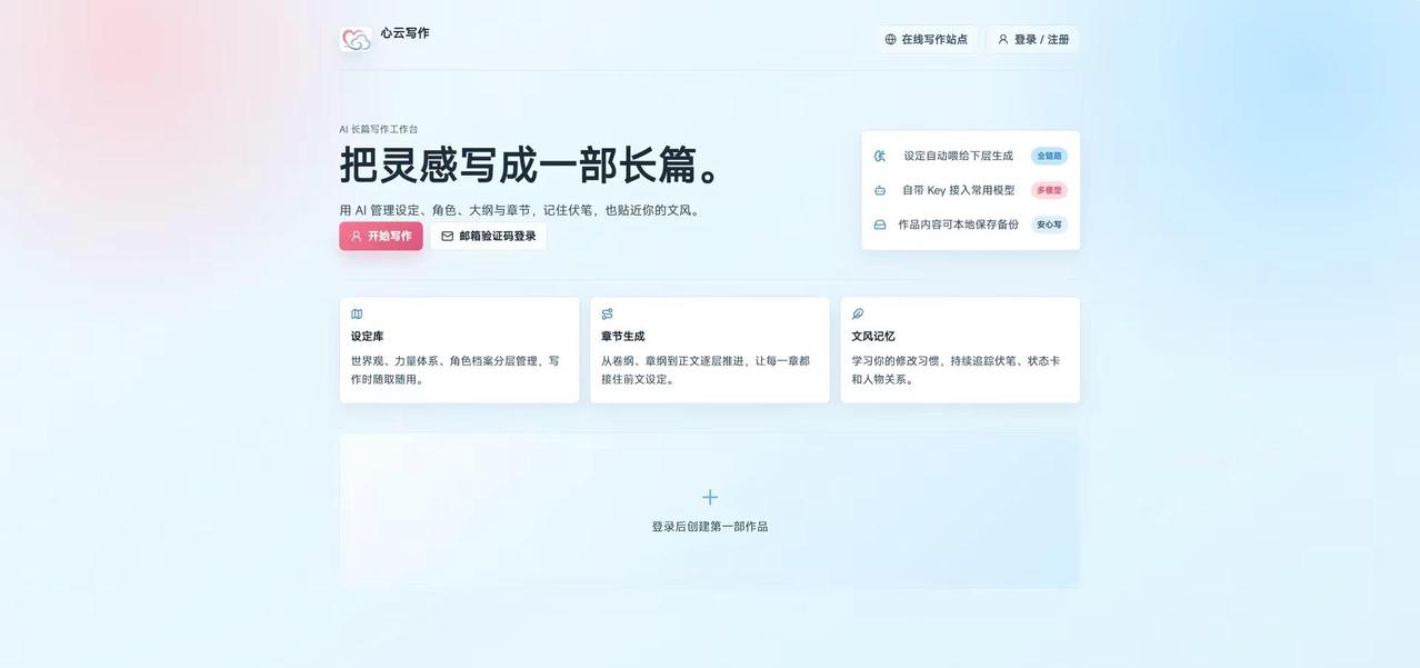 两天时间搓出AI小说创作网站。用codex一步一步写的，参考了很多大神的开源项目