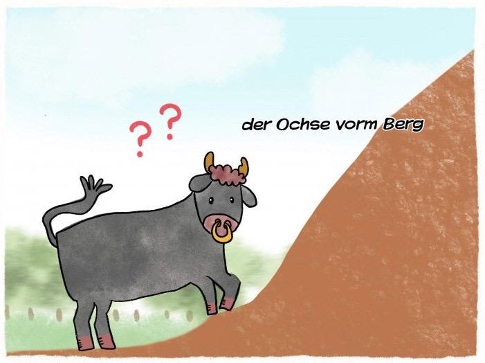 Der Ochse vorm Berg（山前的公牛）描述了一种情况：某人因为不知