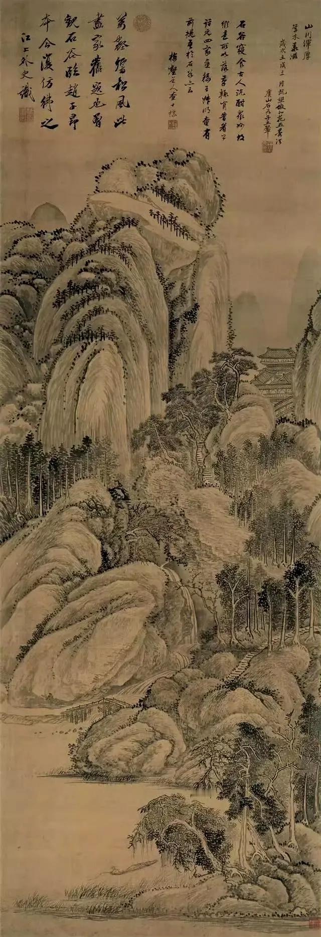 【山川浑厚图】王翚
【清江幽居图】沈周 ​​​
【溪山兰若图】巨然 ​​​
【风