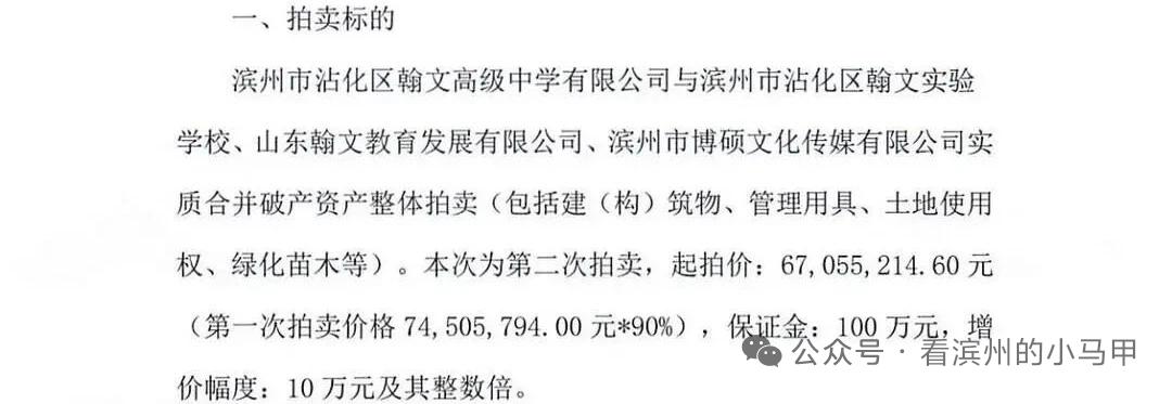 噱头办学终落幕！滨州沾化翰文中学破产资产降价打包拍卖

曾入选滨州市重点建设项目