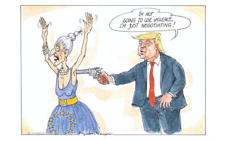 哈哈哈...，来自特朗普对欧洲的合作原则：“我不是要诉诸暴力，我只是在谈判！”—