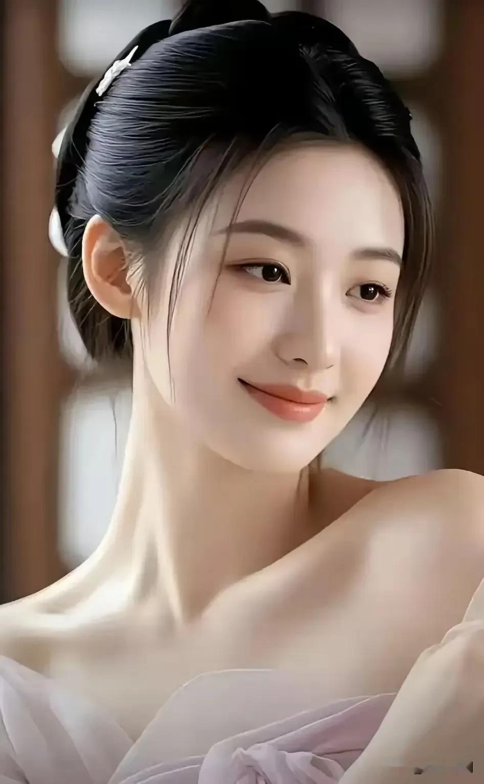 古窗柔光，挽起青丝，眉眼间是淡淡的温婉诗意✨
国色天姿美女照