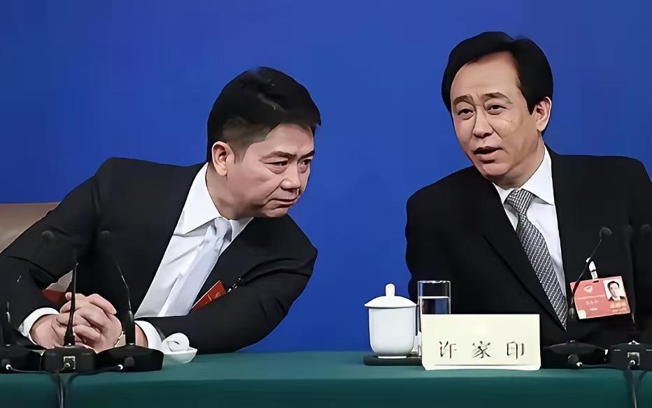 当年，刘强东与许家印在活动上。这是参加政协会议时的照片吧，东哥满脸狐疑的表情听许