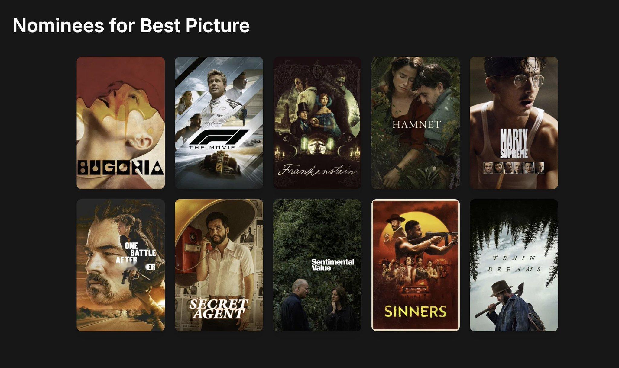 2026奥斯卡提名奥斯卡最佳影片《拯救地球》《F1：狂飙飞车》 《弗兰肯斯坦》《