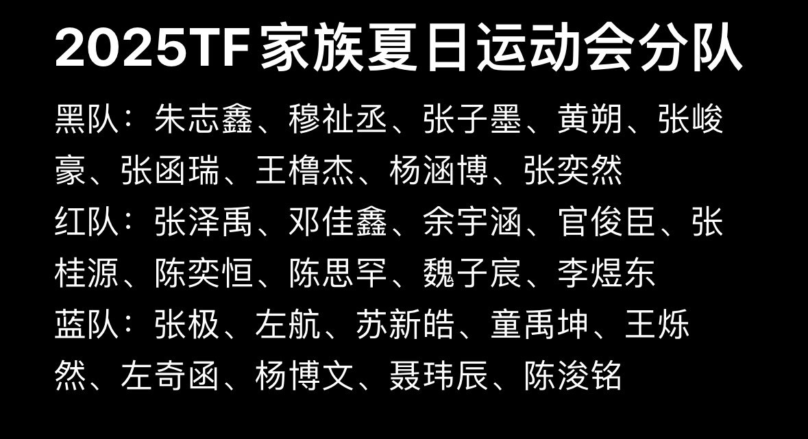 tf家族运动会分组官宣 万众瞩目的分组终于出来啦！少年们即将分为三个队伍进行比赛