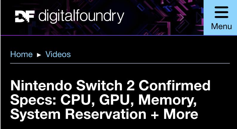Switch 2的硬件规格被实锤了？
Digital Foundry（数毛社）确