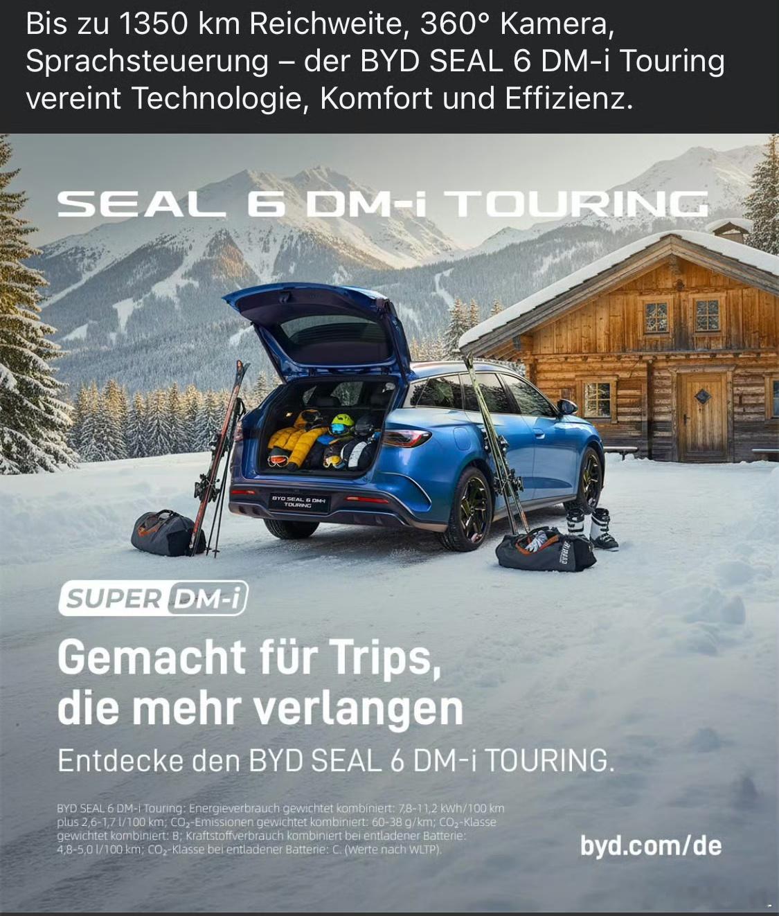 海豹06在欧洲的宣传就非常准确:1、最大1350公里的续航。2、综合能耗:7.8