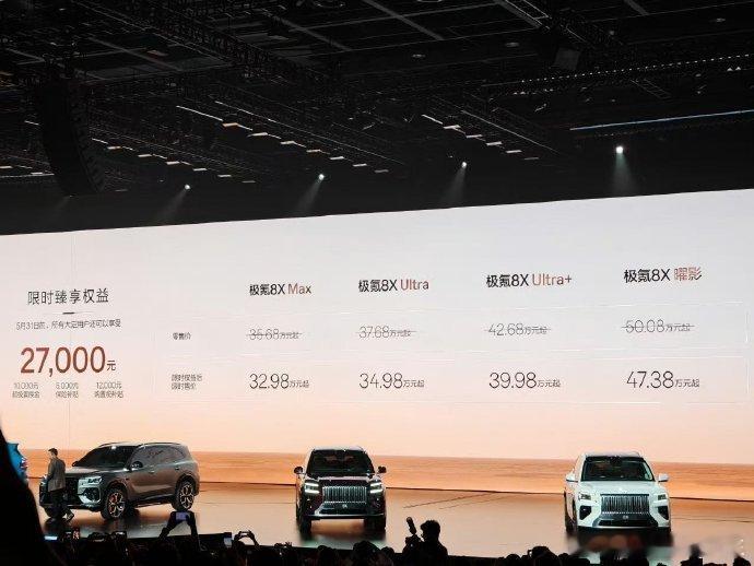 极氪8X限时售价：极氪8X Max：32.98万元起极氪8X Ultra：34.
