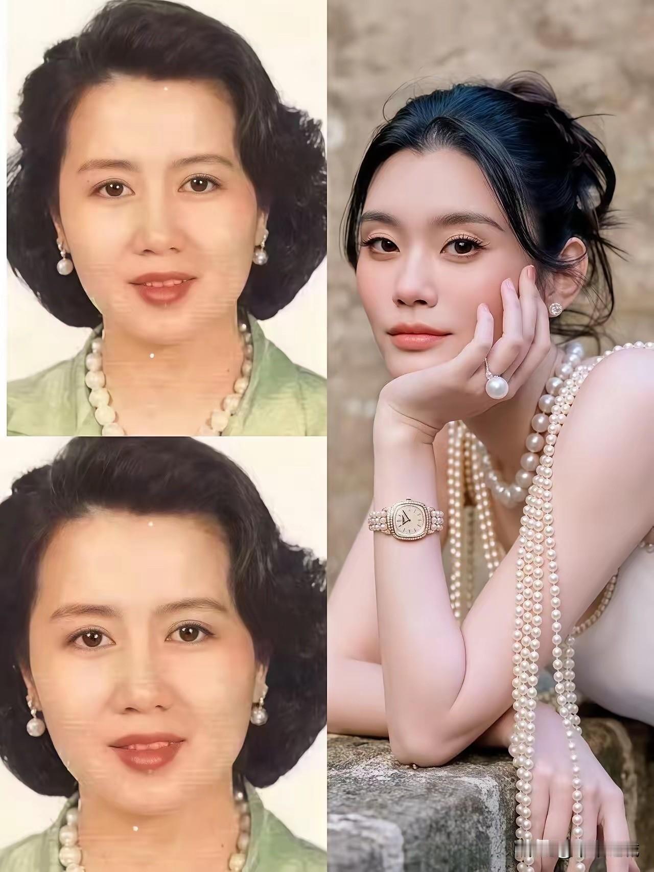 网友发现，奚梦瑶婚礼上戴的珍珠项链，
曾是婆婆梁安琪的最爱！
现在挂在了奚梦瑶的