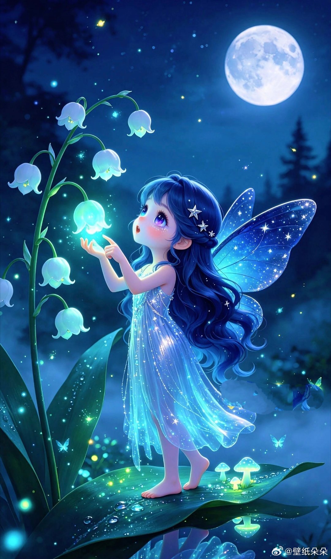 星空夜下花精灵绝美梦幻壁纸 