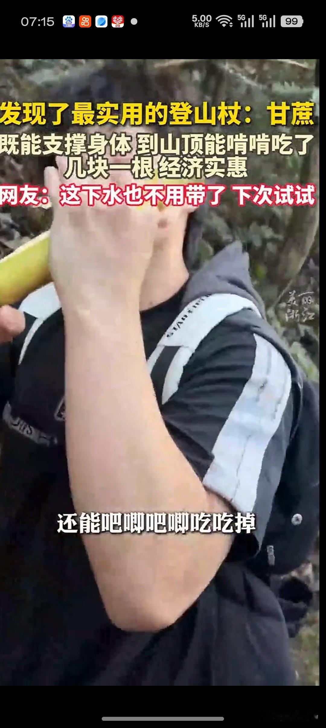 最实用的登山杖竟是甘蔗把“甜头”拄在手里，让每一步都走得踏实。这告诉我们，最好的