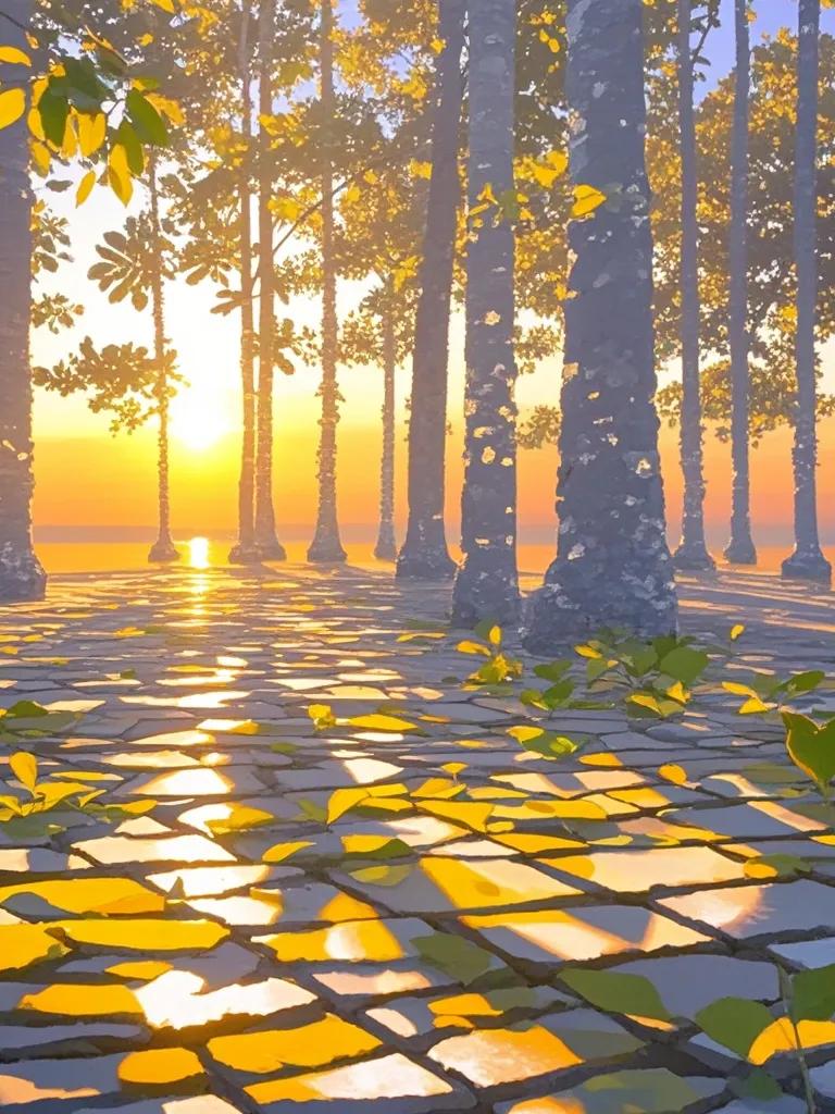 夕阳的余晖，透过斑驳的树叶，洒下一地的光影。那光影交织的画面，宛如一幅梦幻的画卷