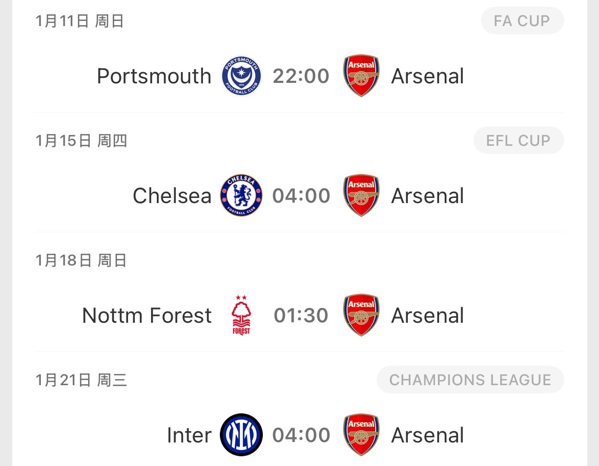 阿森纳将成为足球历史上第一支在10天内参加4项赛事客场比赛的顶级联赛球队。我们不