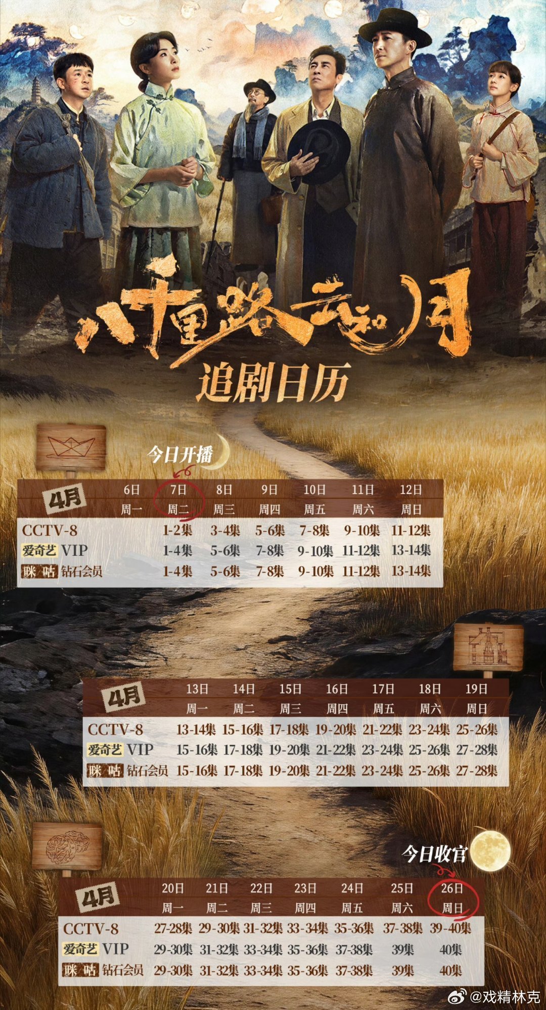 八千里路云和月开播追剧日历来了，压多少