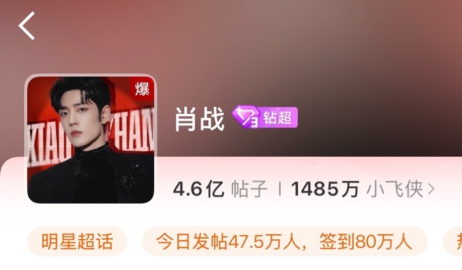 肖战超话又爆了，签到达到了80万。7年了，最顶的还是他。 