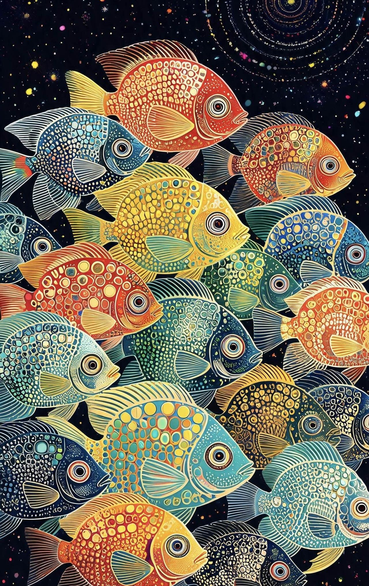 精美壁纸（777）🌈
📝9:16竖版深海插画，纯黑星空海底铺满密密麻麻簇拥的
