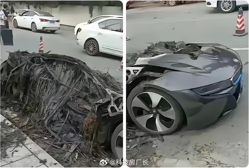 碳纤维车身燃烧后的样子，想知道你的是不是烧一下就知道了，反正都已经折断了 ​​​