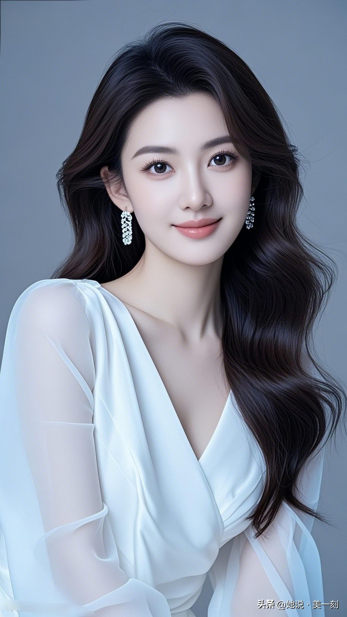 玉人如花，笑靥如春。最美的女人什么样 优雅白裙，温柔微笑，闪耀耳环，女神范儿满满