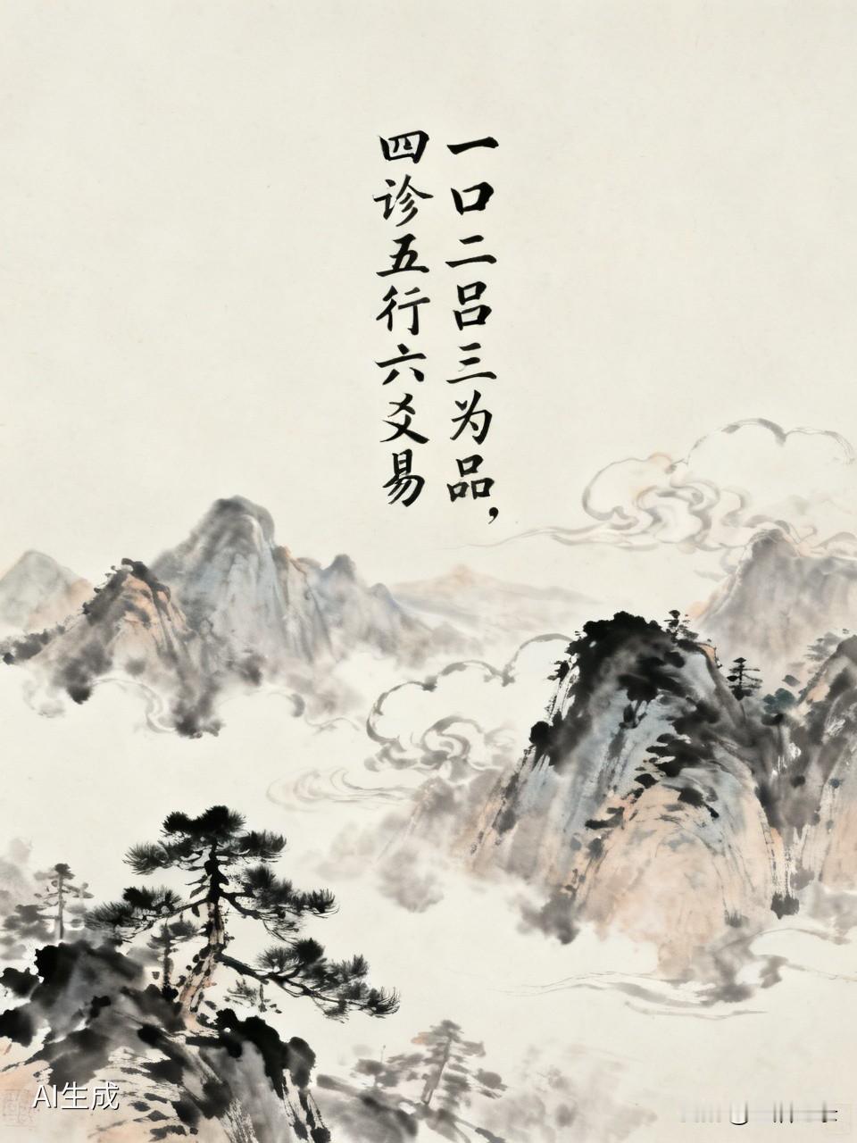 “一口二吕三为品，四诊五行六爻易”，这上联巧妙地用汉字叠加，下联则关联传统的中医