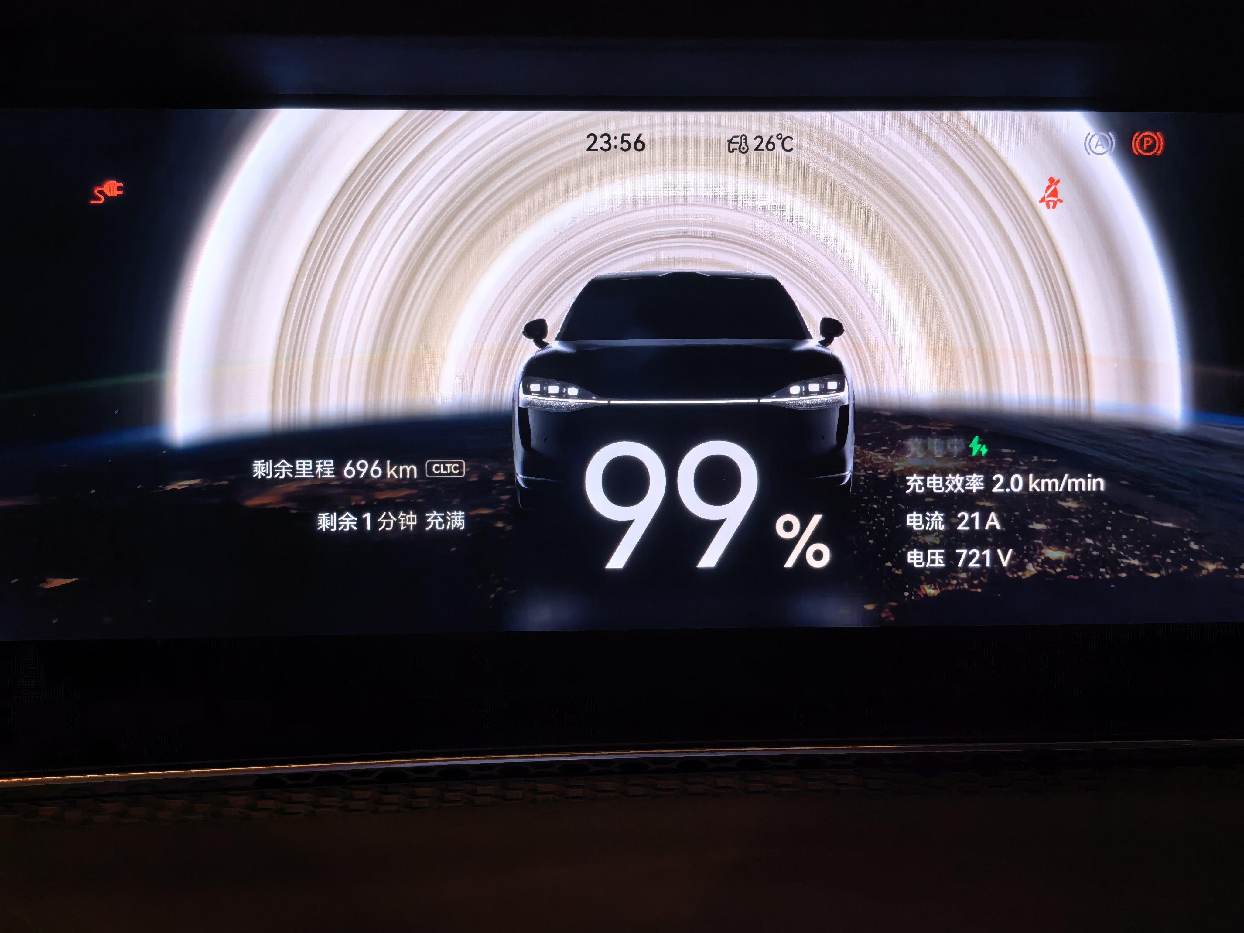昨晚回家充电才发现，享界S9T推送新系统后，仪表盘新增了一个非常酷炫的动态充放电