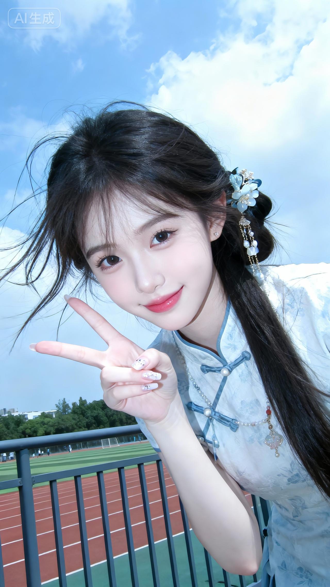 操场的国风甜美少女梦幻国风少女 国风梦幻少女 青春校园美女