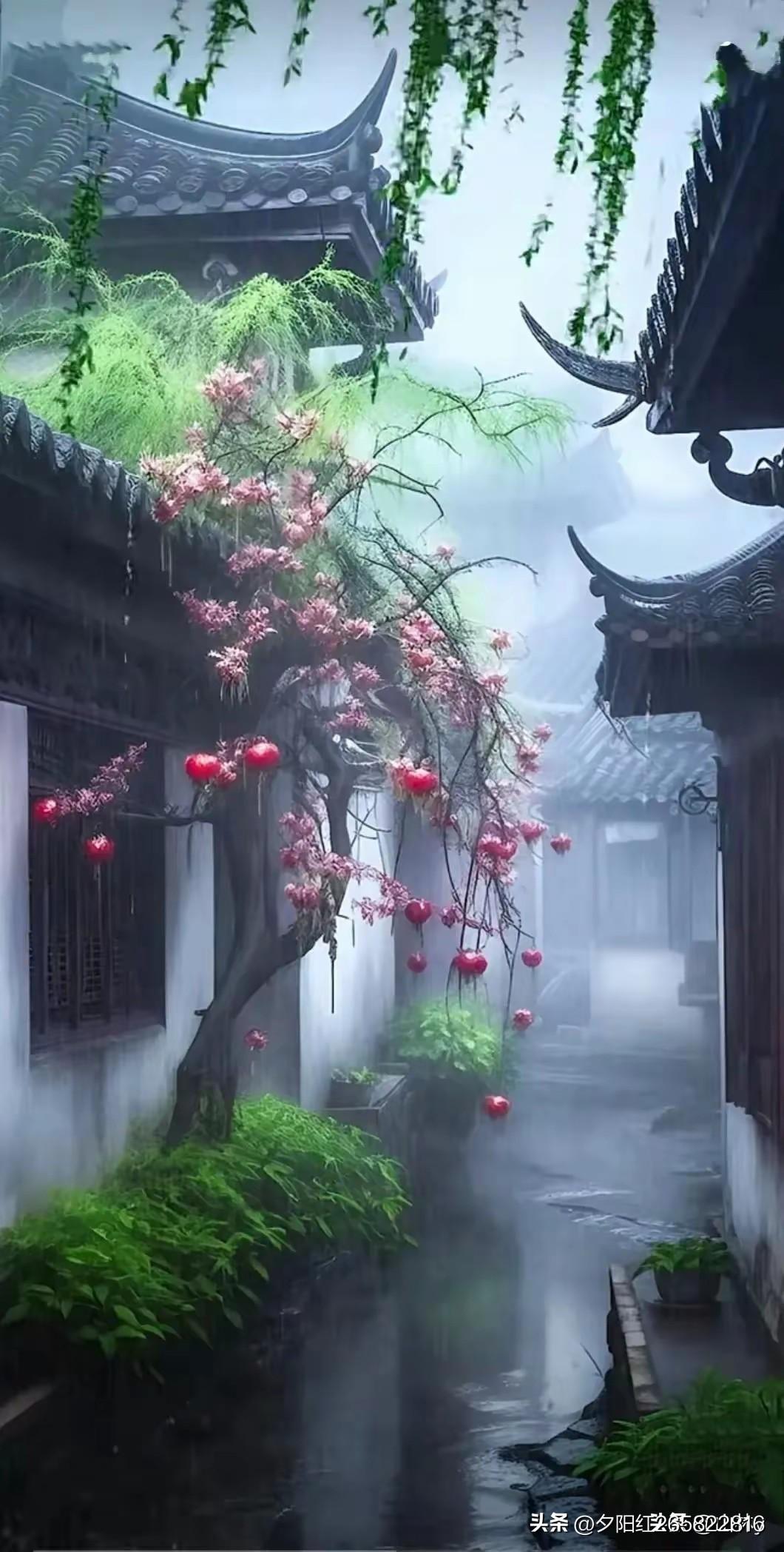 上联:雨润红花盈院喜
下联:风吹绿叶满园春