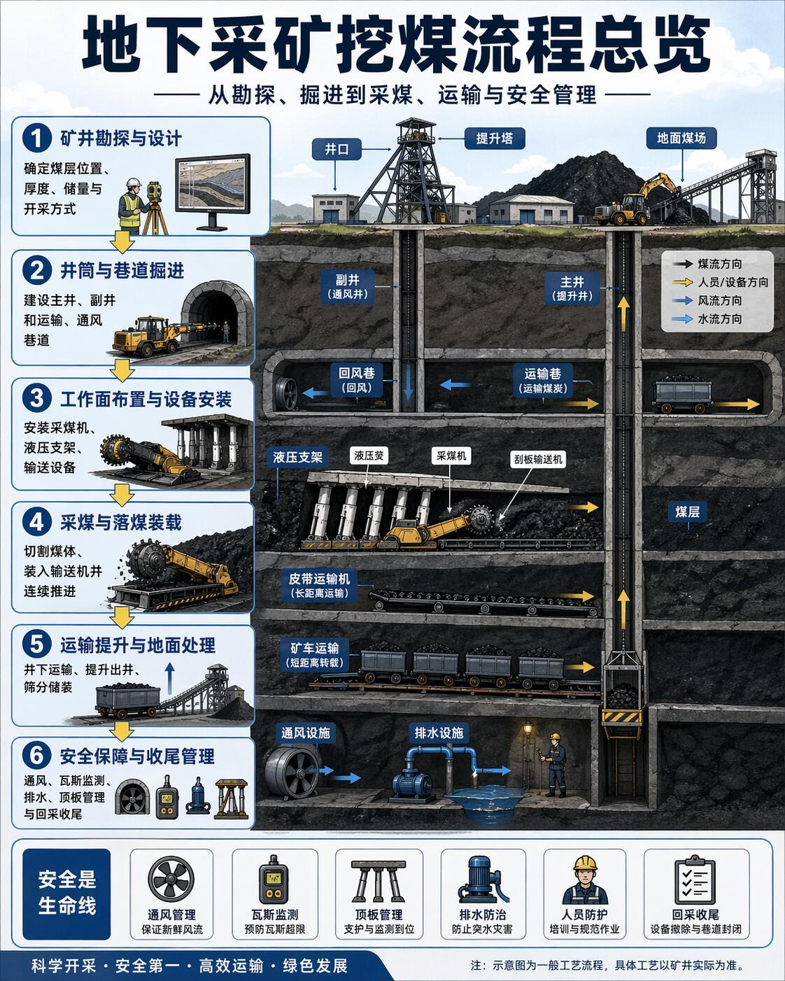 地下煤矿采矿安全流程总览，下井记录是安全管理的重要一环煤矿爆炸时247人下井仅记