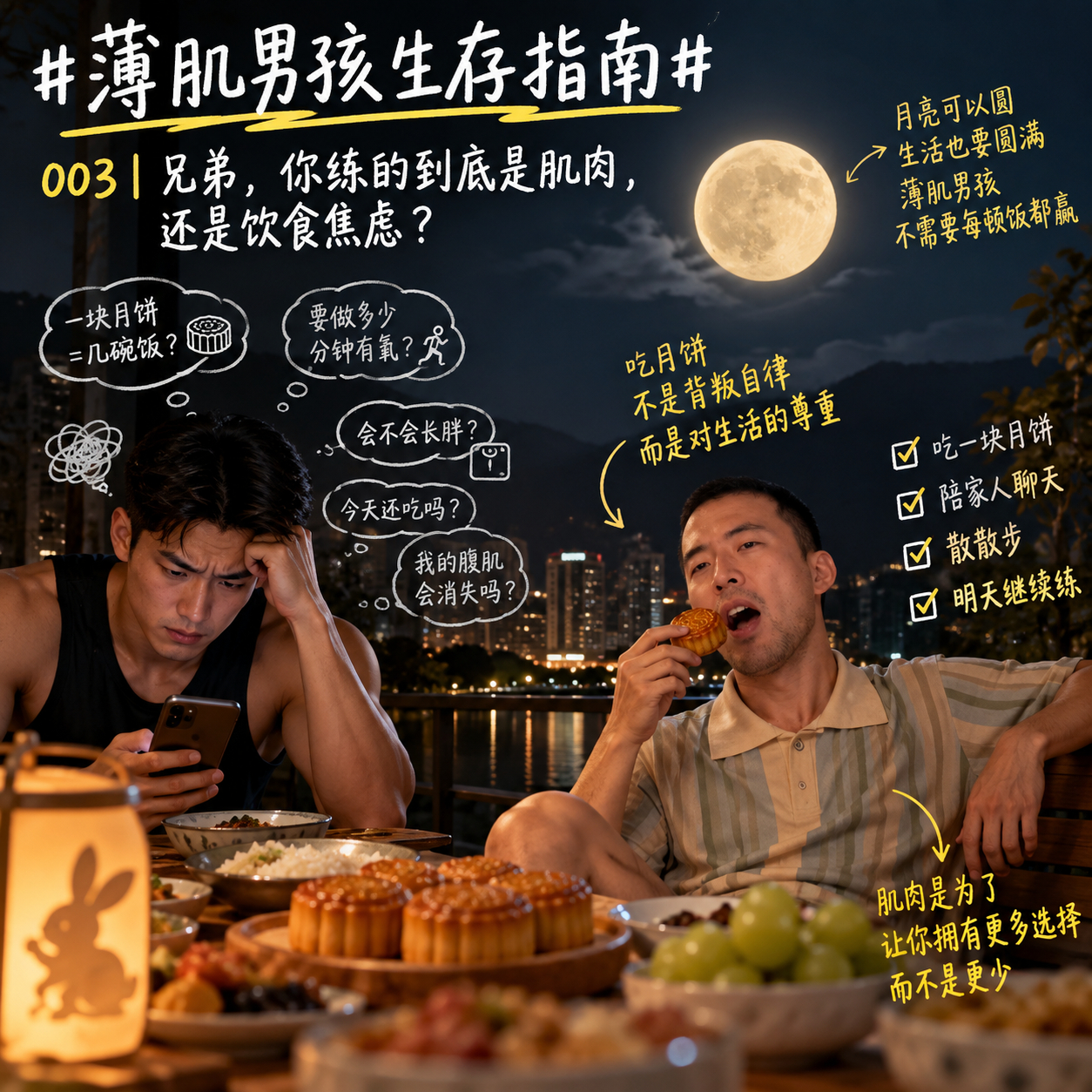 薄肌男孩生存指南 中秋快乐003｜兄弟，你练的到底是肌肉，还是饮食焦虑？兄弟们，