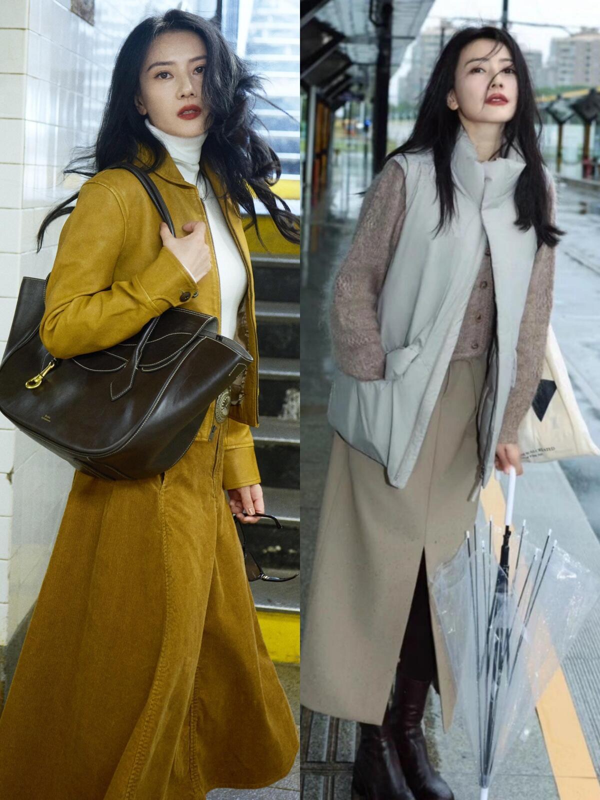 高圆圆带火了松弛感“淡人穿搭”，太美了！她偏爱低饱和色系，卡其、灰调、大地色贯穿