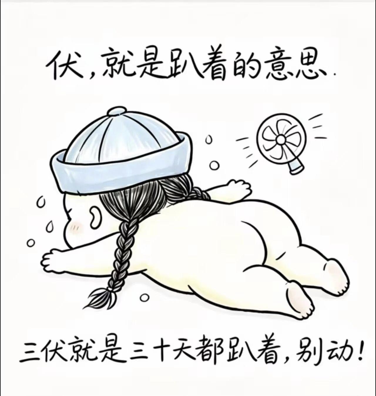 伏，就是趴着的意思
三伏就是三十天都趴着
别动！千万别顾涌，一顾涌就冒汗！