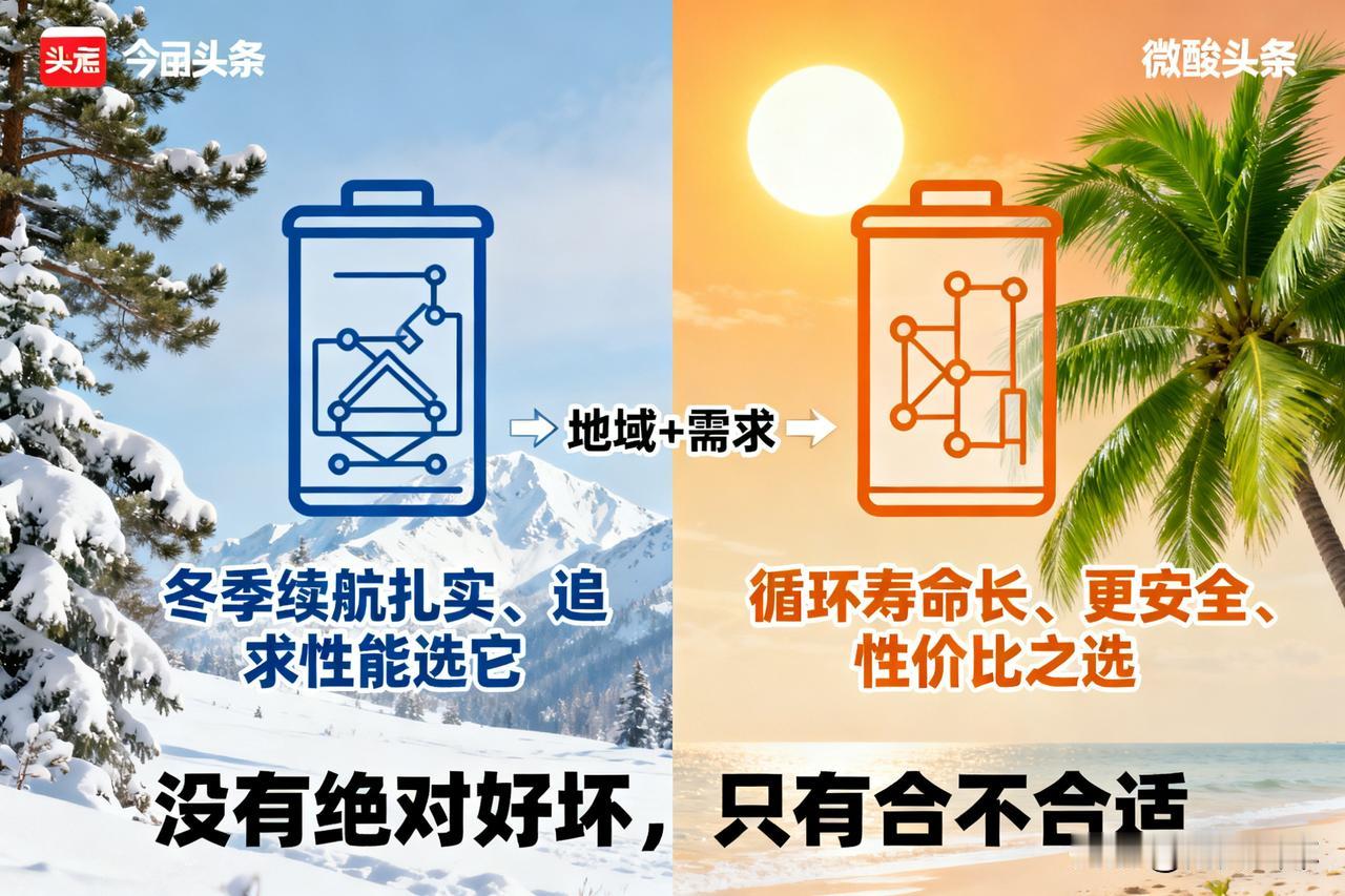 磷酸铁锂和三元锂电池，家用车到底该怎么选？

简单粗暴总结：北方选三元锂，冬天续