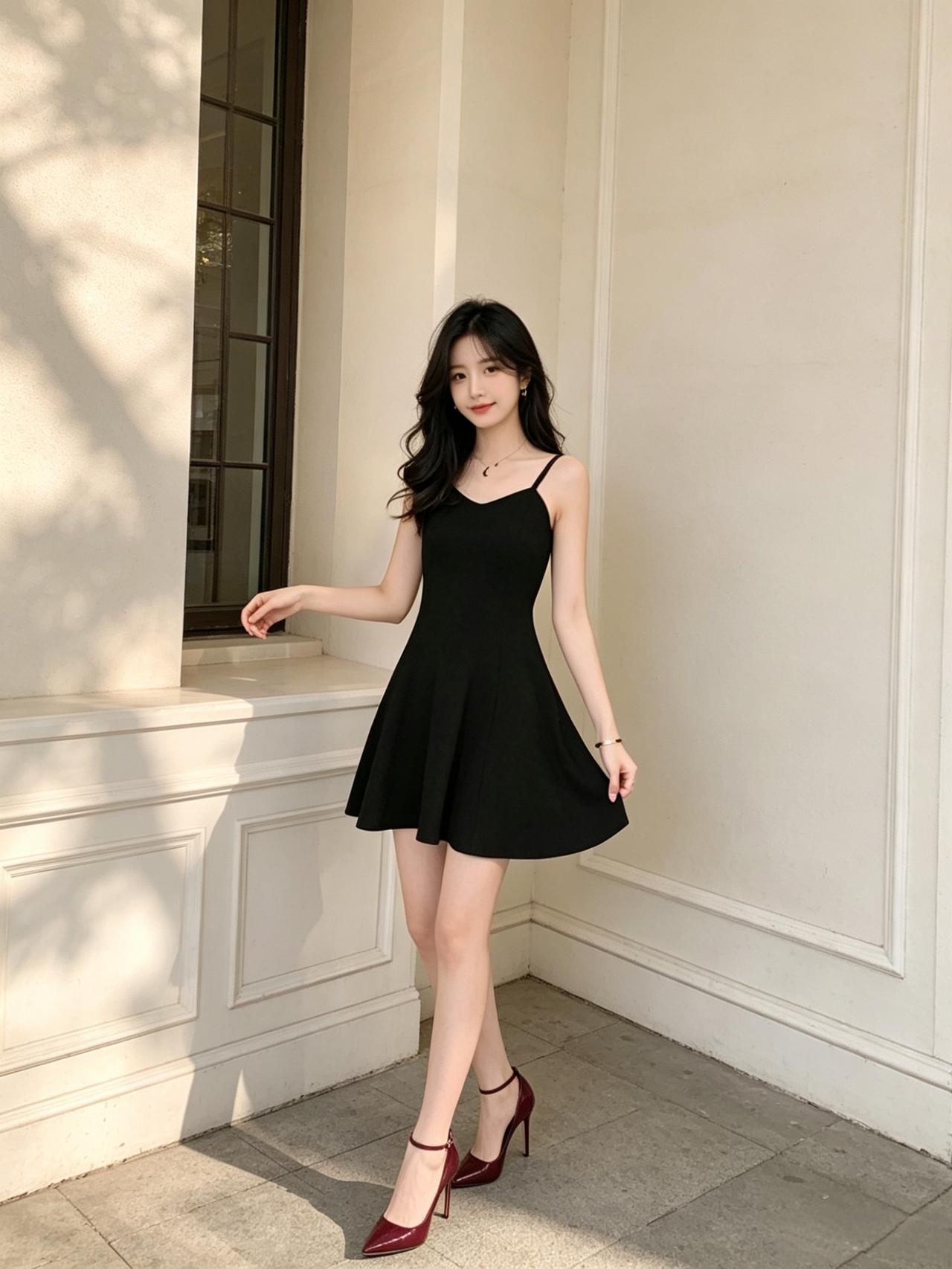 优雅黑裙，甜美少女风，轻松穿搭，时尚出街！👗👠💃怎样穿搭让自己更美 性感黑