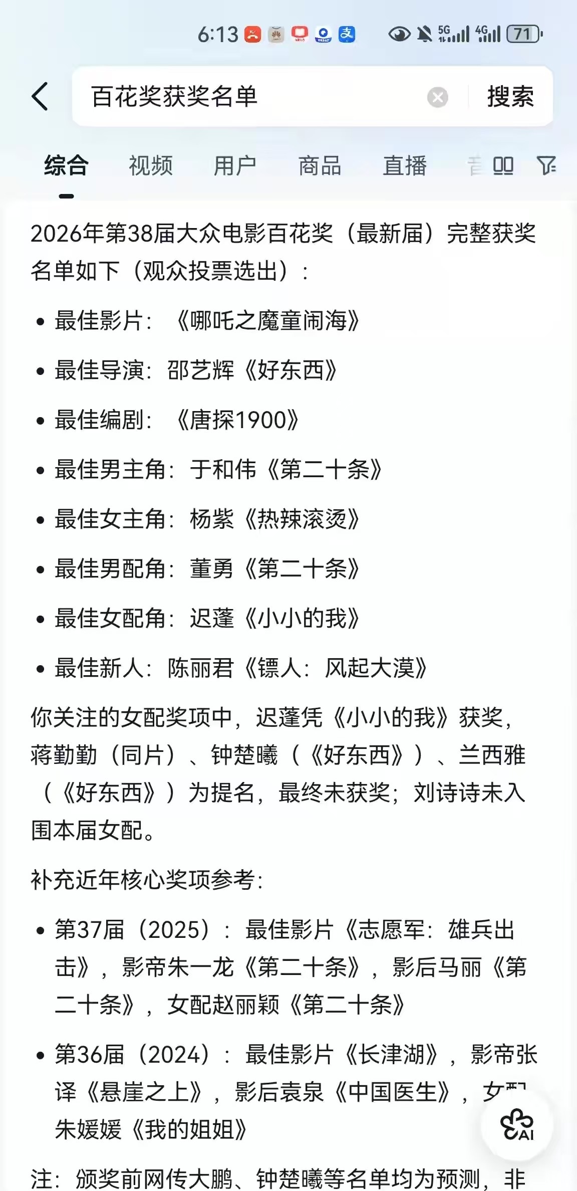 百花奖闭幕式最佳女主是杨紫《热辣滚烫》？ 