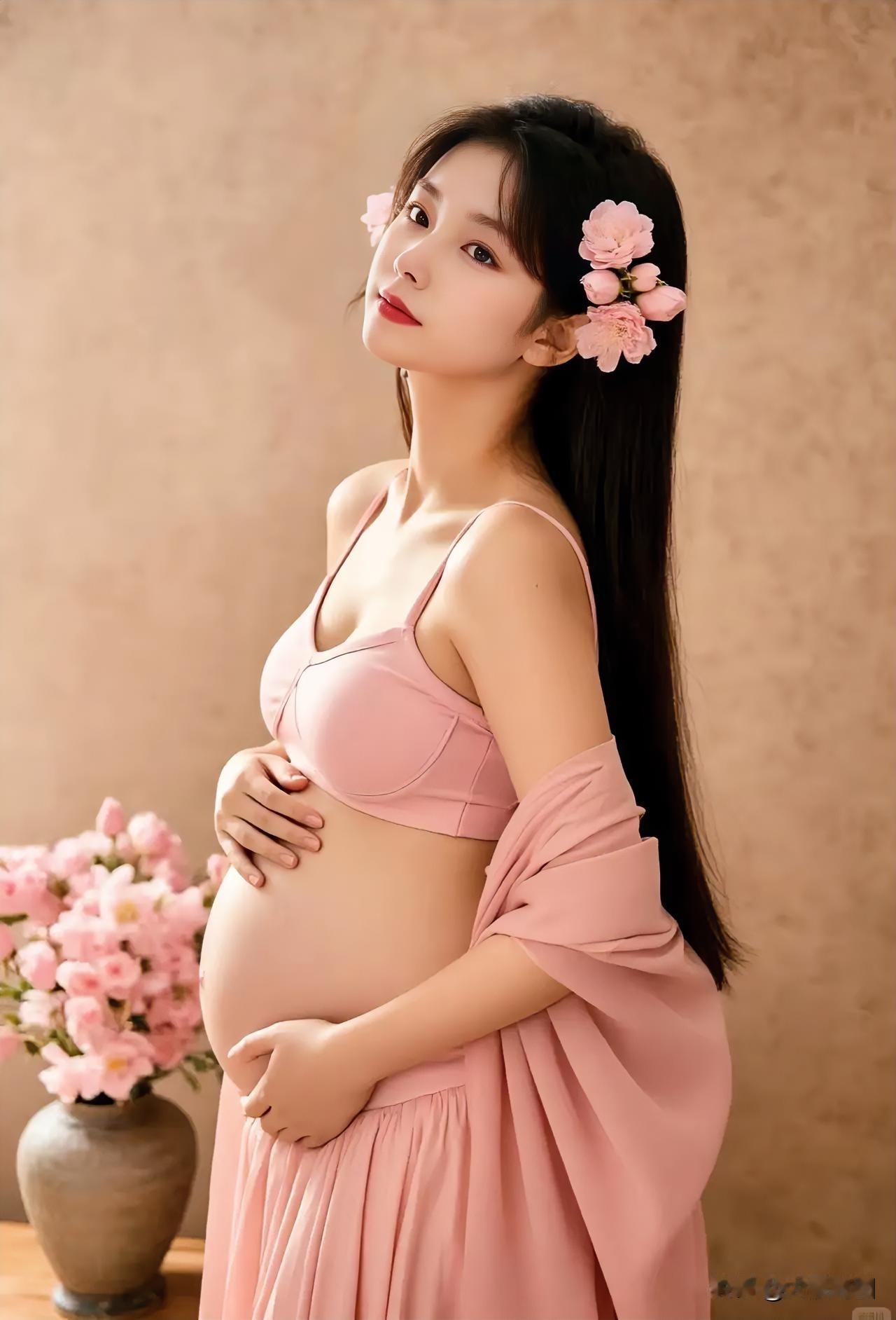 温柔孕味照，以粉色花朵点缀，尽显甜美动人之姿
孕期氛围感写真 温柔风孕妈照 温柔