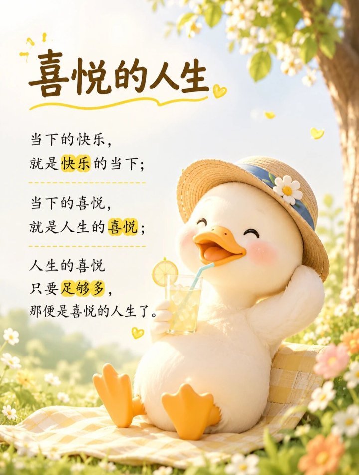 把日子过成欢喜：一朵花开，一阵风来，一顿喜欢的饭，一次开怀的笑。人生的喜悦，其实
