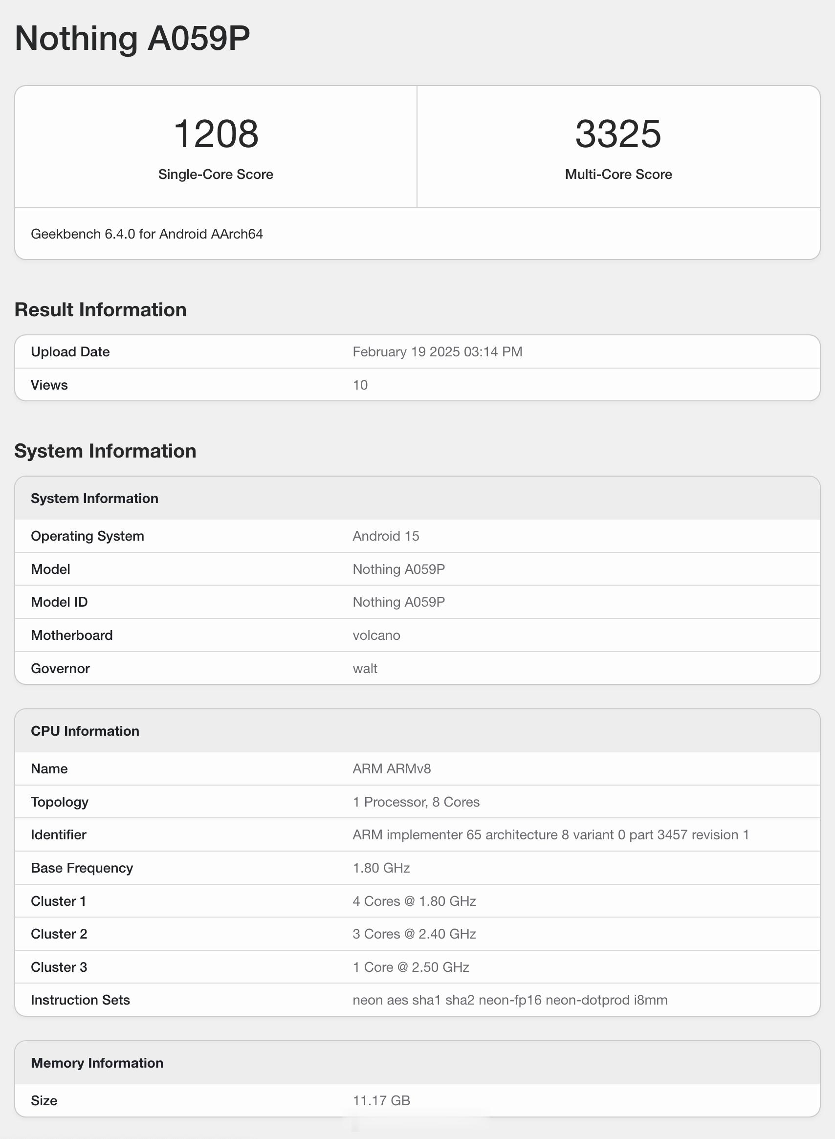 Nothing Phone (3a) Pro 的 Geekbench 6 跑分来