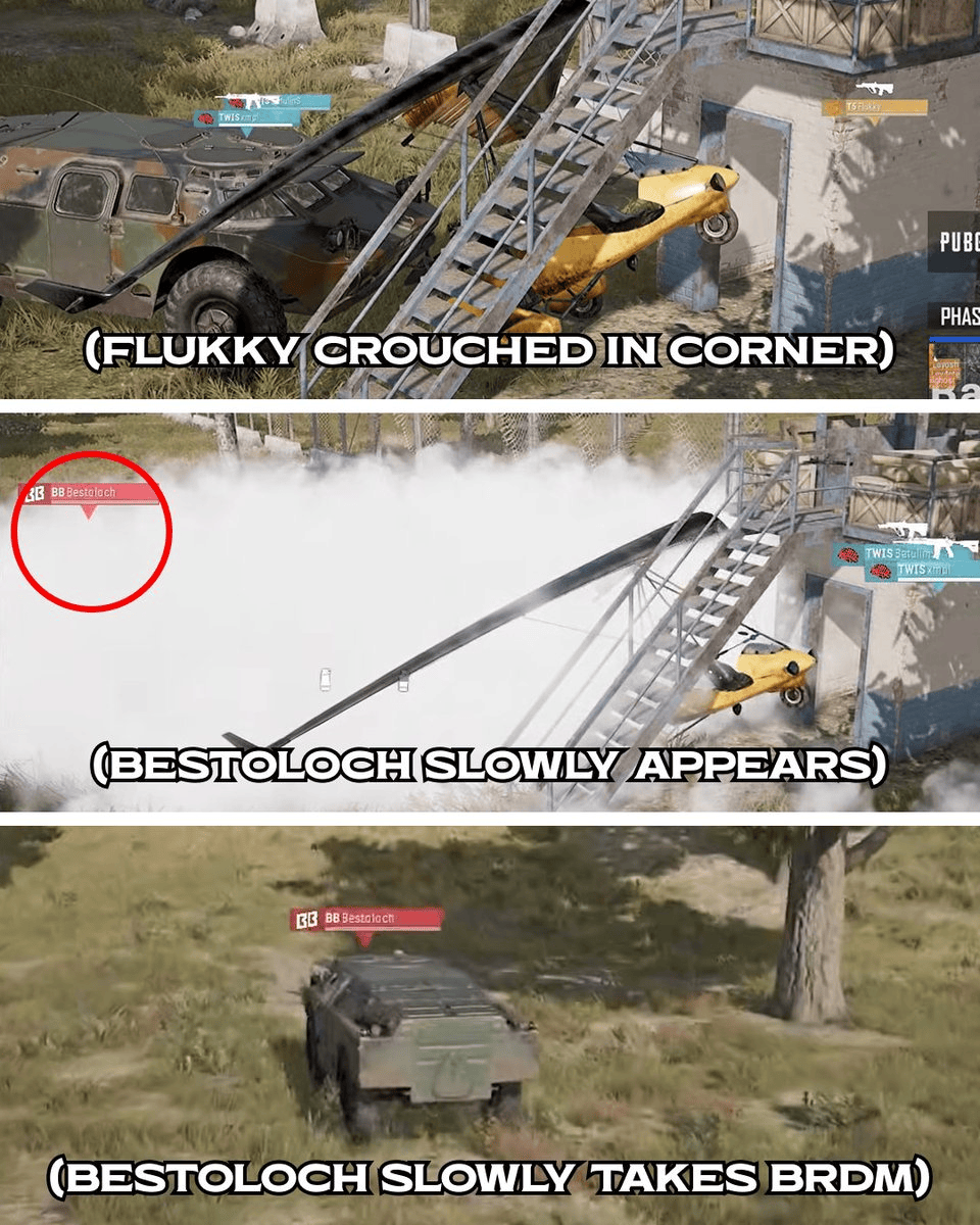 PUBG赛事官方社媒更新：Bestoloch偷车