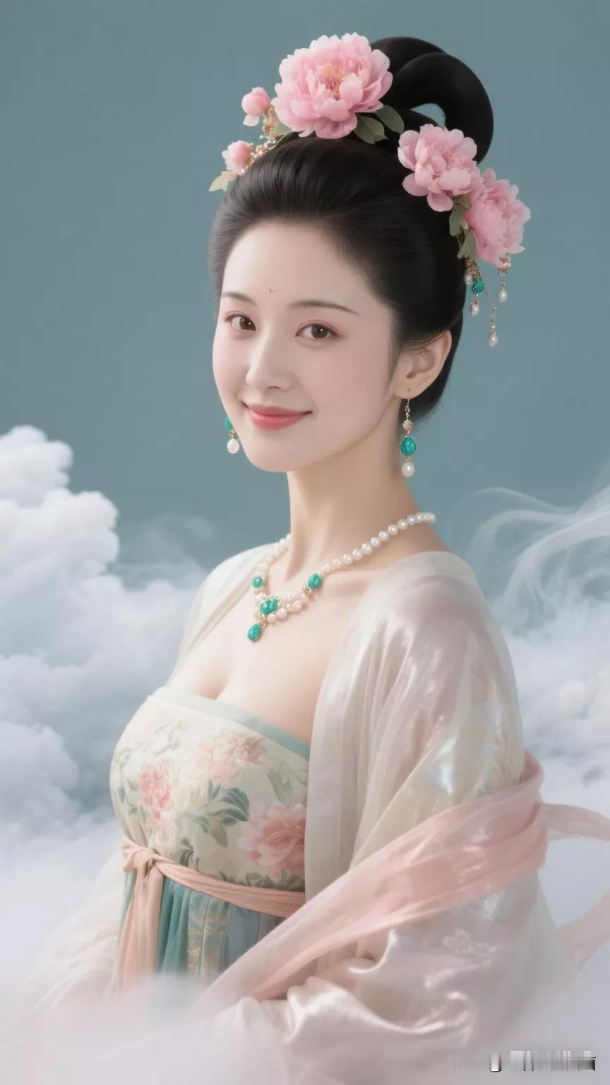 古典美人，花冠簪发，珠光宝气，宛如仙子降临。张立启原创书画AI作品古仕女发髻服饰
