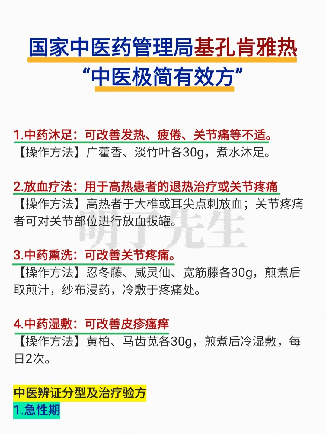 国家卫健委：基孔肯雅热，中医极简有效方❗